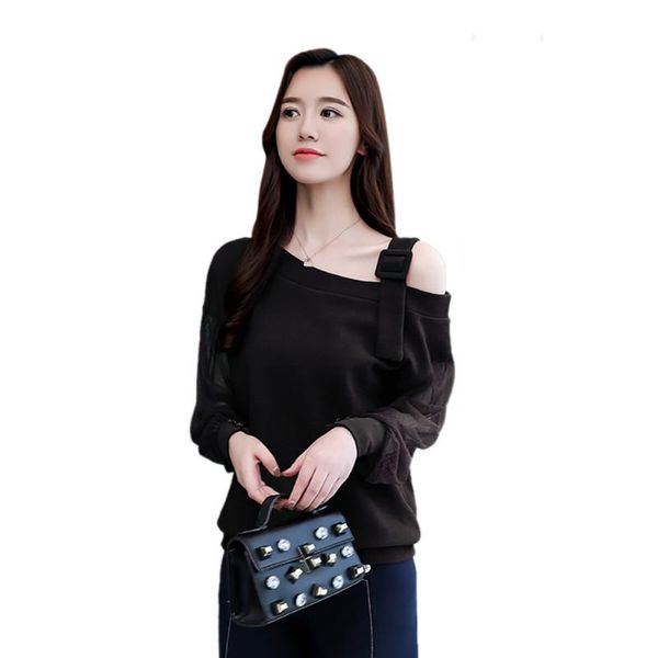 women's blouses & shirts solid color blouse skew collar hollow out long sleeves shirt stylish mesh sleeve autumn women female, White
women's blouses & shirts solid color blouse skew collar hollow out long sleeves shirt stylish mesh sleeve autumn women female, White