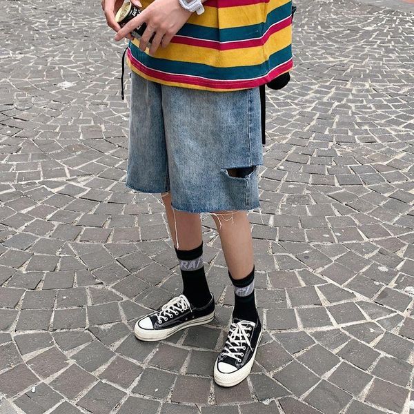 solid color torn denim shorts men korean fashion loose casual streetwear wide-leg straight five-point pants men's, White;black
solid color torn denim shorts men korean fashion loose casual streetwear wide-leg straight five-point pants men's, White;black