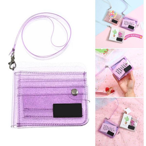 card holders portable transparent id holder pvc folding short wallet fashion women girl glitter business cards case purse with lanyard, Brown;gray
card holders portable transparent id holder pvc folding short wallet fashion women girl glitter business cards case purse with lanyard, Brown;gray