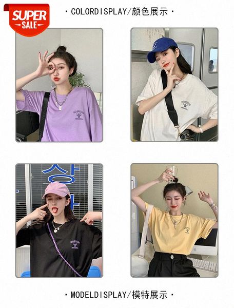 short-sleeved t-shirt women's new loose korean style girlfriends dress with taro purple letters printed on clothes tide #hk9t, White
short-sleeved t-shirt women's new loose korean style girlfriends dress with taro purple letters printed on clothes tide #hk9t, White