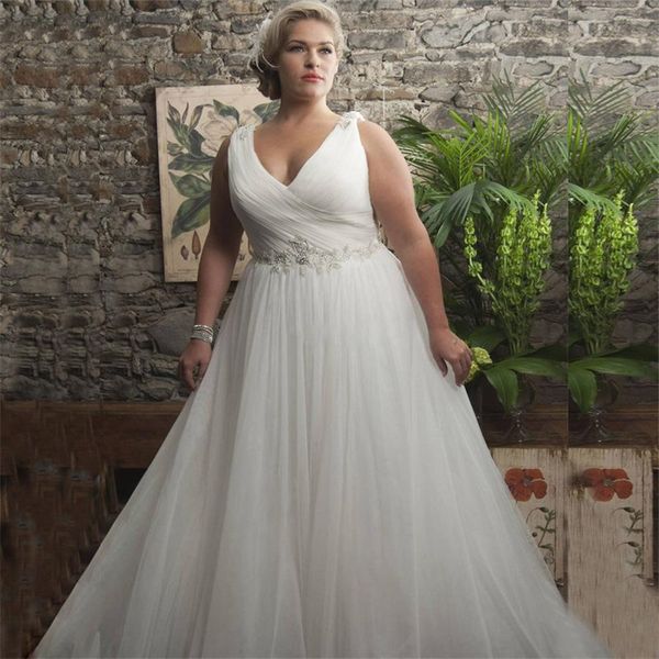 plus size boho wedding dress v-neck crystal pearls a-line tulle bridal gown beach sleeveless custom made robe de mariée, White
plus size boho wedding dress v-neck crystal pearls a-line tulle bridal gown beach sleeveless custom made robe de mariée, White