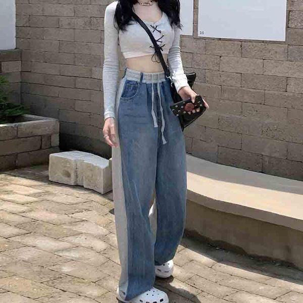 women's jeans korean chic casual color contrast patchwork denim women trousers autumn high waist splicing straight ladies wide leg pant, Blue
women's jeans korean chic casual color contrast patchwork denim women trousers autumn high waist splicing straight ladies wide leg pant, Blue