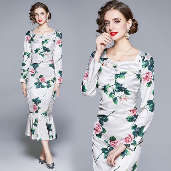 celebrity style 2021 autumn hip wrap long sleeve satin printed fishtail dress, Black;gray
celebrity style 2021 autumn hip wrap long sleeve satin printed fishtail dress, Black;gray