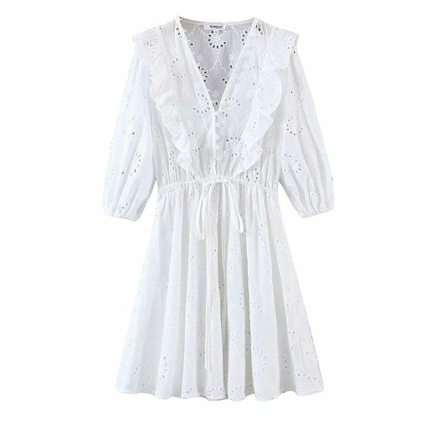 casual dresses summer women elegant white lotus leaf edge lace dress female fashion simplicity three quarter sleeve v-neck, Black;gray 
casual dresses summer women elegant white lotus leaf edge lace dress female fashion simplicity three quarter sleeve v-neck, Black;gray