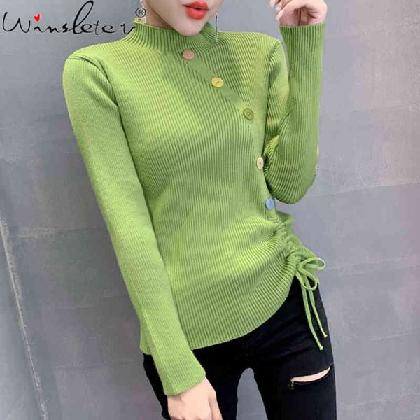 women's knits & tees fall winter korean style knitted sweater fashion mock neck button drape lace up women all match female j, White
women's knits & tees fall winter korean style knitted sweater fashion mock neck button drape lace up women all match female j, White