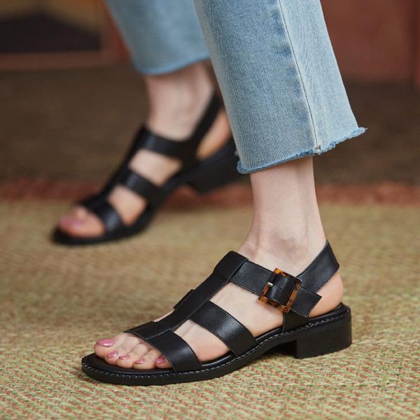 women sandal square low heel round toe buckle cow leather hollow slingback ladies pumps summer size 34-40 sandals, Black
women sandal square low heel round toe buckle cow leather hollow slingback ladies pumps summer size 34-40 sandals, Black