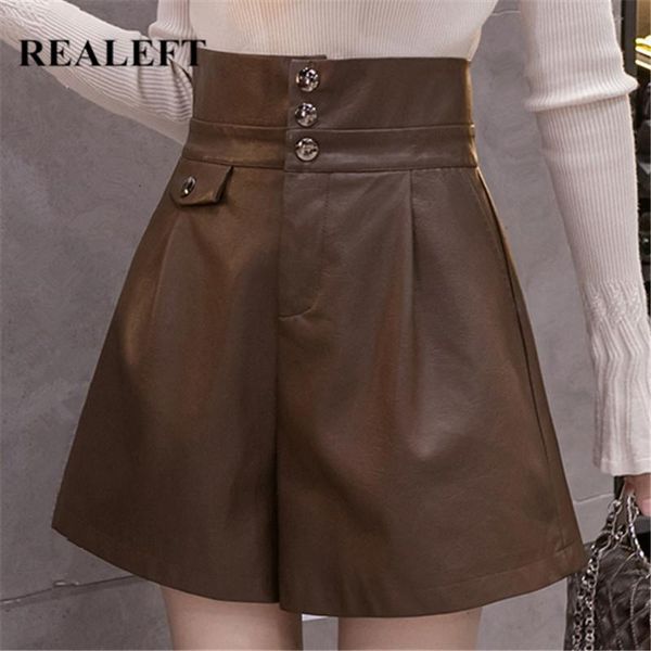 women's shorts realeft autumn winter black faux pu leather 2021 high waist elegant buttons short wide leg trousers female, White;black
women's shorts realeft autumn winter black faux pu leather 2021 high waist elegant buttons short wide leg trousers female, White;black