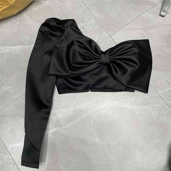women one shoulder bow temperament black blouse vintage slim short shirt fashion spring summer 11b136 210525, White
women one shoulder bow temperament black blouse vintage slim short shirt fashion spring summer 11b136 210525, White