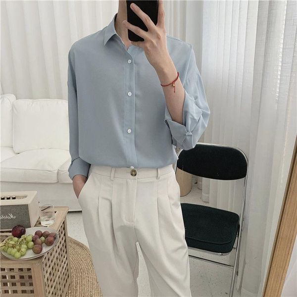 men's casual shirts 2021 fog blue simple silk shirt long sleeve solid color loose for men fashion designer british style, White;black
men's casual shirts 2021 fog blue simple silk shirt long sleeve solid color loose for men fashion designer british style, White;black