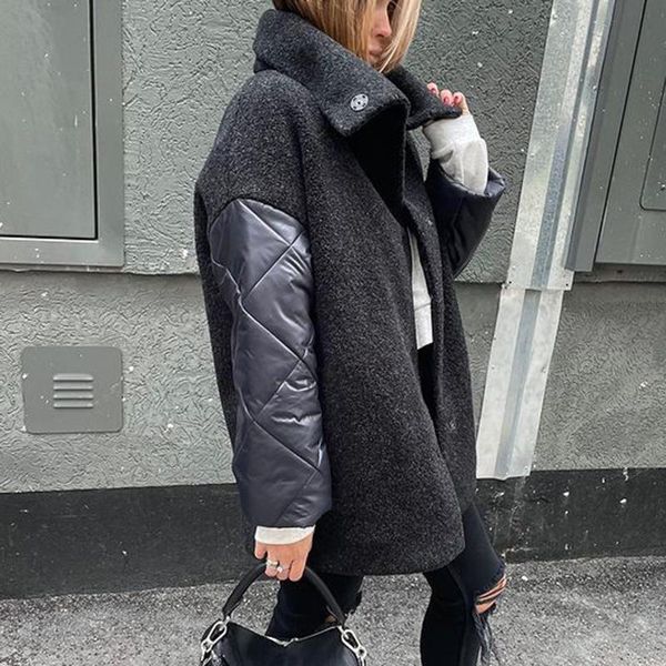 women's wool & blends xmax fashion winter turn down collar coats women elegant mid length jackets patchwork covered button ladies, Black
women's wool & blends xmax fashion winter turn down collar coats women elegant mid length jackets patchwork covered button ladies, Black