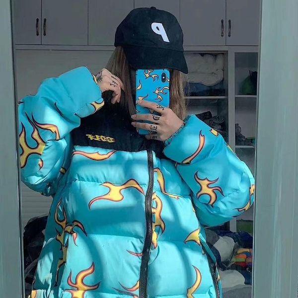 men's jackets blue flame down cotton jacket men and women autumn winter ins street, Black;brown
men's jackets blue flame down cotton jacket men and women autumn winter ins street, Black;brown