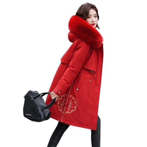 women's down & parkas large fur collar embroidered chinese style cotton jackets 2021 winter long padded jacket women parkers thick warm, Black
women's down & parkas large fur collar embroidered chinese style cotton jackets 2021 winter long padded jacket women parkers thick warm, Black