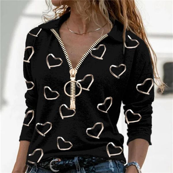 women's t-shirt v-neck pullover elegant heart print zipper women autumn casual long sleeve lady shirt street plus-size tees, White
women's t-shirt v-neck pullover elegant heart print zipper women autumn casual long sleeve lady shirt street plus-size tees, White