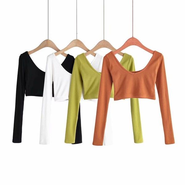 t shirt 2021 summer fashion large v-neck long sleeve ultra short slim women's, White
t shirt 2021 summer fashion large v-neck long sleeve ultra short slim women's, White