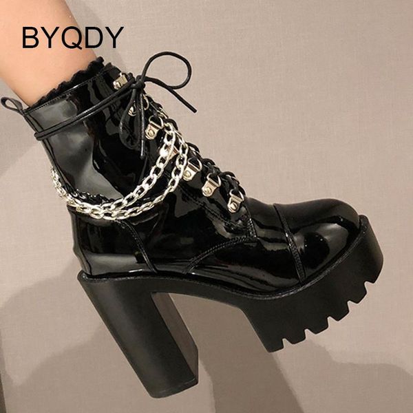 boots byqdy 2021 autumn patent leather female ankle metal chains punk style women short thick high heeled ladies shoes, Black
boots byqdy 2021 autumn patent leather female ankle metal chains punk style women short thick high heeled ladies shoes, Black