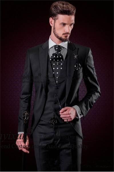 men's suits & blazers classic black mens slim fit peaked lapel wedding groom tuxedo 3 piece jacket vest pants set male business masculi, White;black
men's suits & blazers classic black mens slim fit peaked lapel wedding groom tuxedo 3 piece jacket vest pants set male business masculi, White;black