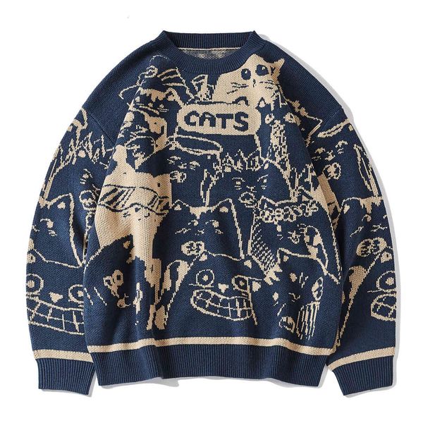 men's sweaters camisola harajuku fashion unleashes casual male streetwear tights loose pullover of cartoon cats, White;black
men's sweaters camisola harajuku fashion unleashes casual male streetwear tights loose pullover of cartoon cats, White;black