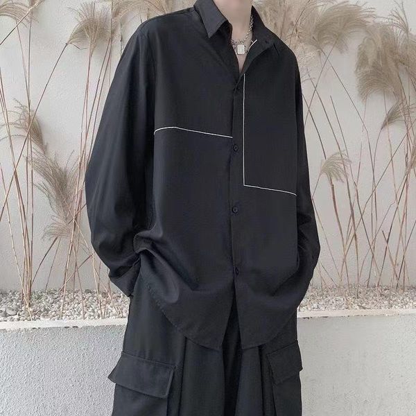 men's casual shirts 2021 dark black long sleeves loose trendy clothes white/grey color lapel collar camisa masculina, White;black
men's casual shirts 2021 dark black long sleeves loose trendy clothes white/grey color lapel collar camisa masculina, White;black