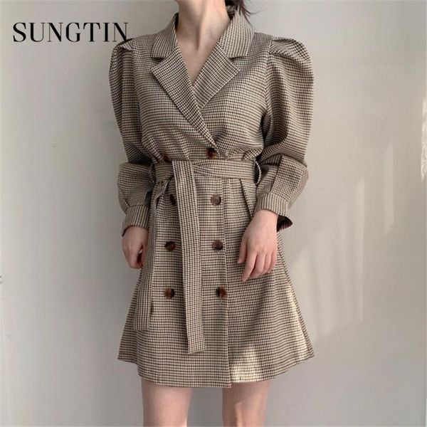 casual dresses sungtin vintage double breasted sashes office lady plaid blazer dress women belt elegant puff sleeve ol vestido high waist, Black;gray
casual dresses sungtin vintage double breasted sashes office lady plaid blazer dress women belt elegant puff sleeve ol vestido high waist, Black;gray