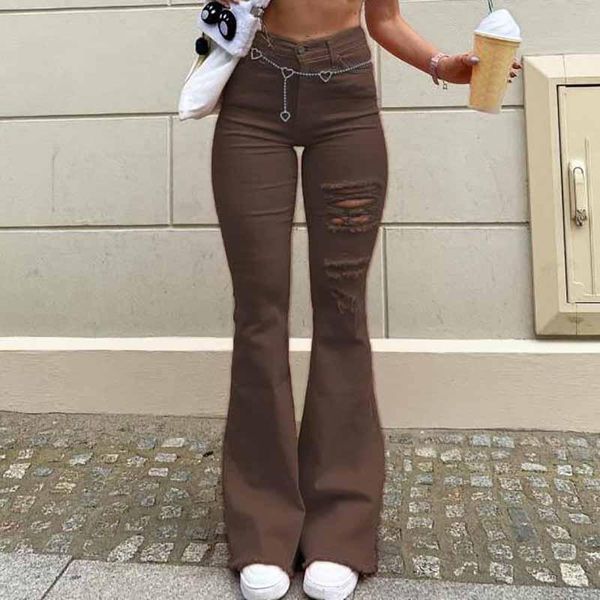 women's pants & capris vintage flared jeans broken holes women 90s high waist long trousers female casual streetwear autumn spring fash, Black;white 
women's pants & capris vintage flared jeans broken holes women 90s high waist long trousers female casual streetwear autumn spring fash, Black;white