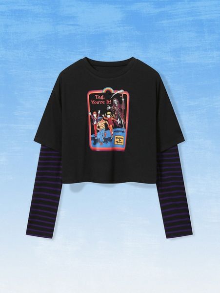 romwe x stevenrhodes skeleton figure print 2 in 1 tee g3il#, White