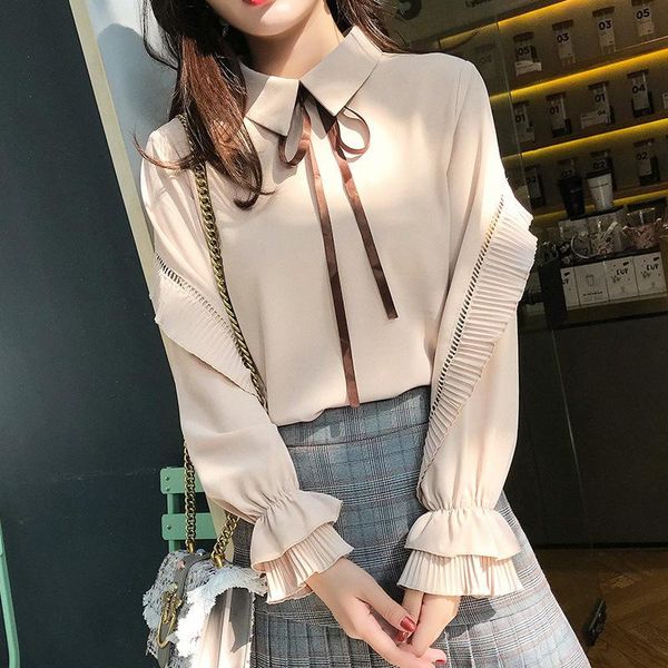 women 2021 autumn long-sleeved shirt female korean bottoming trumpet sleeve lace-up chiffon blouse women's blouses & shirts, White
women 2021 autumn long-sleeved shirt female korean bottoming trumpet sleeve lace-up chiffon blouse women's blouses & shirts, White