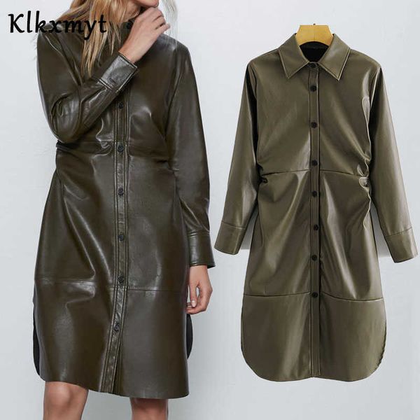 klkxmyt za dress women chic fashion faux leather pleated midi vintage long sleeve button-up female es vestidos 210527, Black;gray
klkxmyt za dress women chic fashion faux leather pleated midi vintage long sleeve button-up female es vestidos 210527, Black;gray
