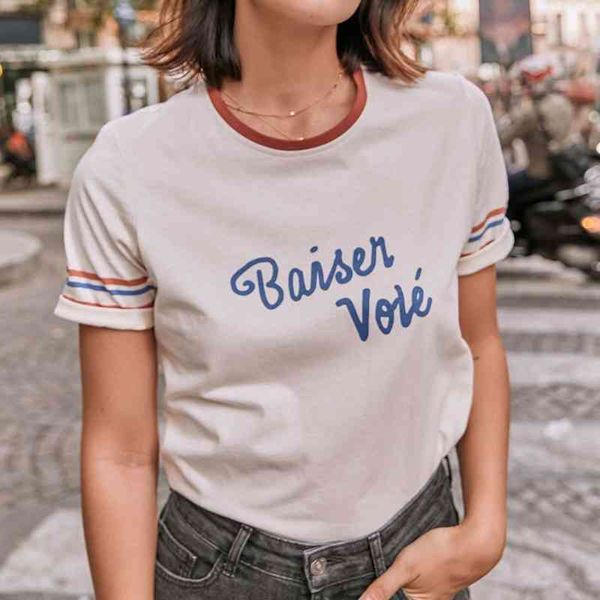 women's t-shirt print letter t shirt women striped short sleeve round collar loose elegant tee chic boyfriend vintage casual, White
women's t-shirt print letter t shirt women striped short sleeve round collar loose elegant tee chic boyfriend vintage casual, White