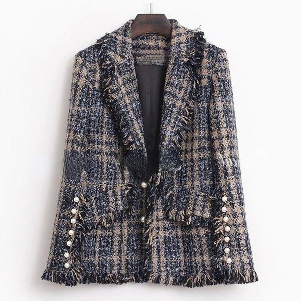 women's wool & blends beaded plaid women blazers autumn winter 2021 turn-down collar tassel elegant office lady outwear coats, Black
women's wool & blends beaded plaid women blazers autumn winter 2021 turn-down collar tassel elegant office lady outwear coats, Black