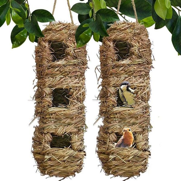 hanging grass bird hut with 3 holes of hand-woven nest aviary, comfortable outdoor habitat for birds 2 packs cages
hanging grass bird hut with 3 holes of hand-woven nest aviary, comfortable outdoor habitat for birds 2 packs cages