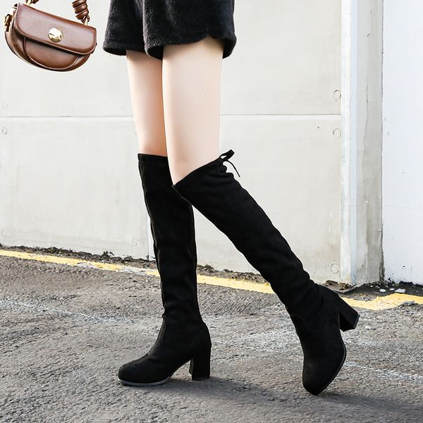net red women's autumn 2021 british style thick show thin elastic high heel boots, Black
net red women's autumn 2021 british style thick show thin elastic high heel boots, Black