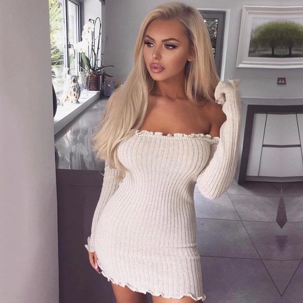 fashion women off shoulder mini dress long sleeve slash neck solid color bodycon knit slim autumn party casual dresses, Black;gray
fashion women off shoulder mini dress long sleeve slash neck solid color bodycon knit slim autumn party casual dresses, Black;gray
