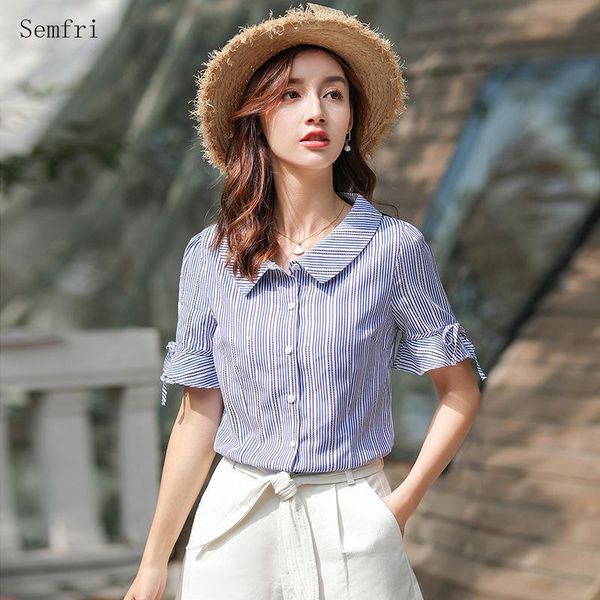 women's blouses & shirts semfri women 2021 summer korean version female casual trumpet sleeve loose striped short blouse, White
women's blouses & shirts semfri women 2021 summer korean version female casual trumpet sleeve loose striped short blouse, White