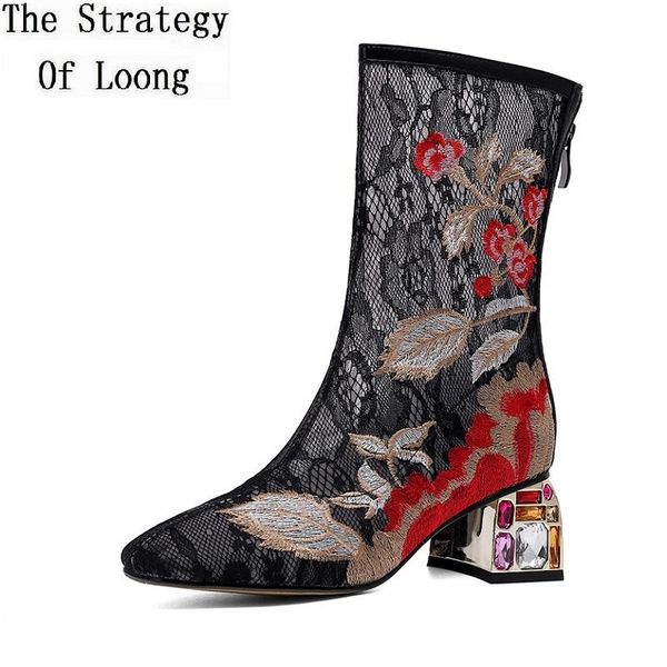 boots summer fashion crystal thick heels embroider square toe plus size 42 43 mesh genuine leather women half mid-calf, Black
boots summer fashion crystal thick heels embroider square toe plus size 42 43 mesh genuine leather women half mid-calf, Black