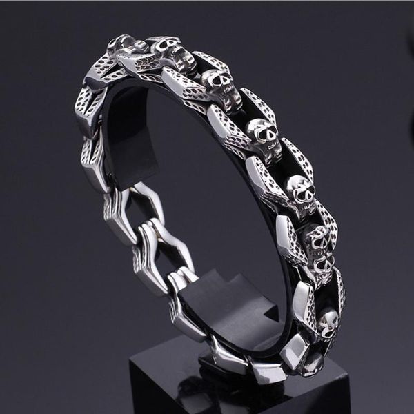 link, chain punk skull heads charm bracelet for men 22cm stainless steel link wrap gothic biker halloween jewelry 14mm, Black
link, chain punk skull heads charm bracelet for men 22cm stainless steel link wrap gothic biker halloween jewelry 14mm, Black