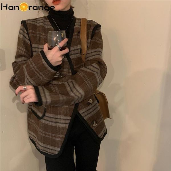 women's wool & blends thin woolen suit coat women kpop fashion autumn spring loose retro v-neck plaid blazer jacket female, Black
women's wool & blends thin woolen suit coat women kpop fashion autumn spring loose retro v-neck plaid blazer jacket female, Black