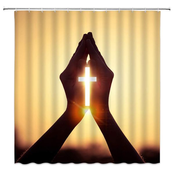 sztnsm easter theme shower curtain religious faith hands folded glowing cross, 70x70 inch polyester fabric bathroom accessories 
sztnsm easter theme shower curtain religious faith hands folded glowing cross, 70x70 inch polyester fabric bathroom accessories