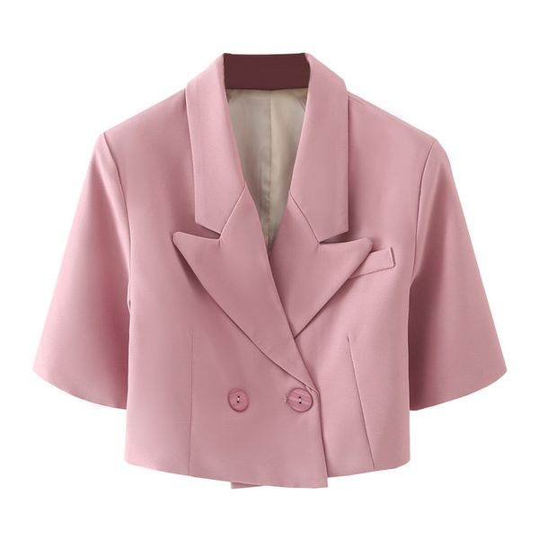 pink short blazer women sleeve vintage s double breasted notched neck crop casual streetwear 210430, White;black
pink short blazer women sleeve vintage s double breasted notched neck crop casual streetwear 210430, White;black