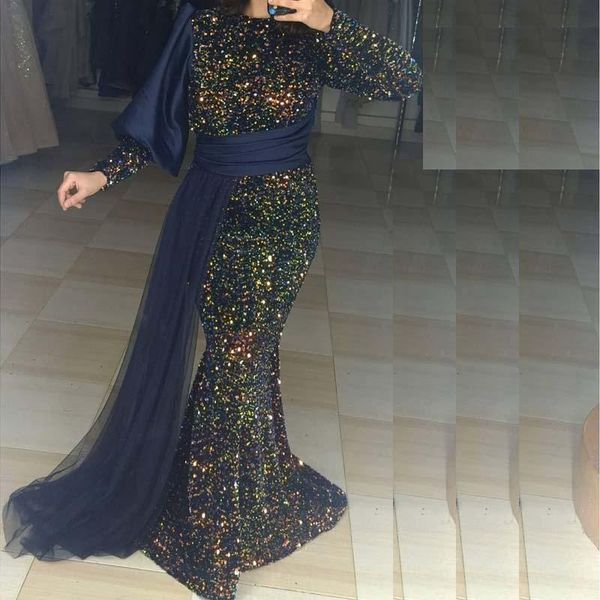 party dresses full sparkly sequins muslim evening with side train 2022 navy blue long sleeve arabic mermaid prom formal gowns, White;black
party dresses full sparkly sequins muslim evening with side train 2022 navy blue long sleeve arabic mermaid prom formal gowns, White;black