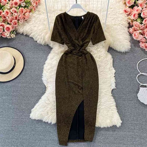 design gold glittering party dress women summer v-neck short sleeve high waist front split irregular midi 210603, Black;gray
design gold glittering party dress women summer v-neck short sleeve high waist front split irregular midi 210603, Black;gray