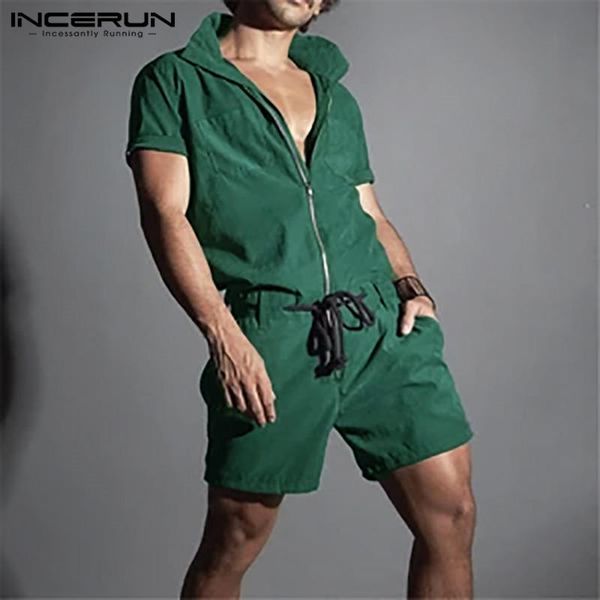 men casual rompers zipper solid color streetwear lapel short sleeve jumpsuits drawstring shorts cargo overalls incerun s-5xl men's, White;black
men casual rompers zipper solid color streetwear lapel short sleeve jumpsuits drawstring shorts cargo overalls incerun s-5xl men's, White;black