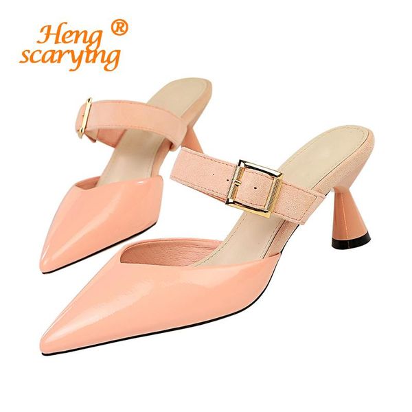 slippers 2021 summer women 6cm low high heels buckle mules shales slides female yellow strange pointy fashion pink shoes, Black
slippers 2021 summer women 6cm low high heels buckle mules shales slides female yellow strange pointy fashion pink shoes, Black