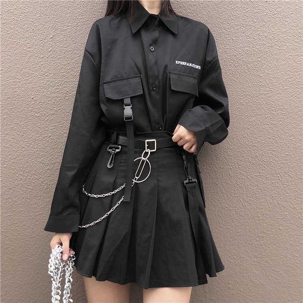 2 piece set dark streetwear long sleeved shirt + pleated skirt hip hop two-piece female ribbon chain 210531, White
2 piece set dark streetwear long sleeved shirt + pleated skirt hip hop two-piece female ribbon chain 210531, White