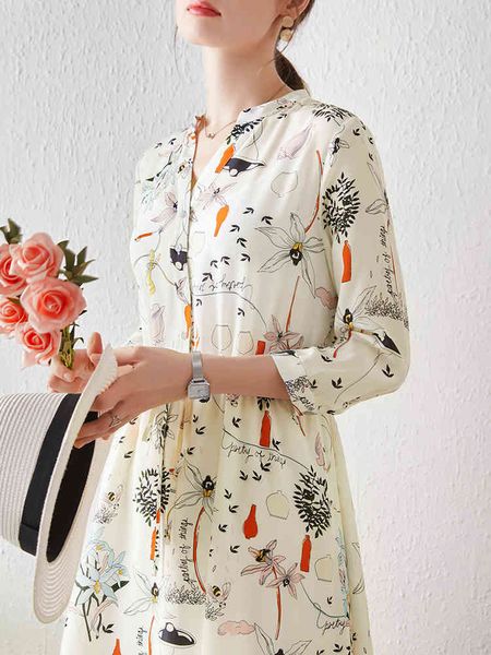 dress silk printed women's waist hugging floral half-sleeve shirt a- line 2021 fashion style, Black;gray
dress silk printed women's waist hugging floral half-sleeve shirt a- line 2021 fashion style, Black;gray