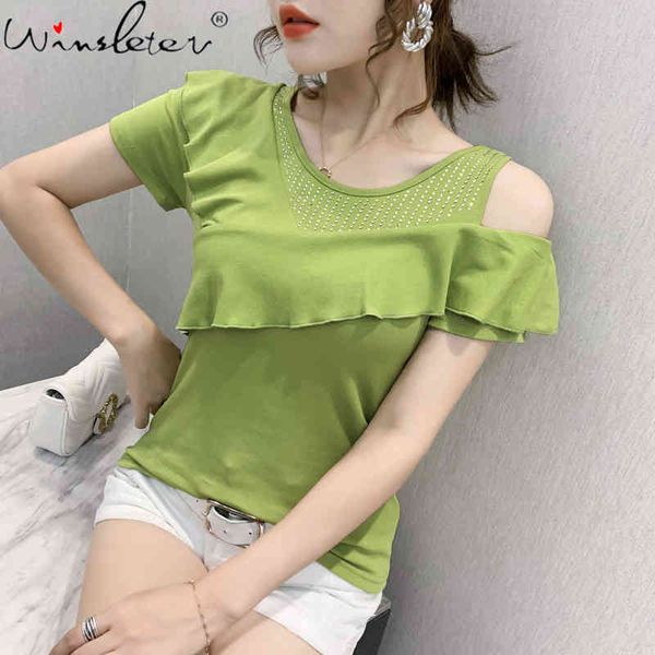 women's t-shirt summer korean style hollow out fashion shiny diamonds women ropa mujer ruffles casual cotton tees 2021 t, White
women's t-shirt summer korean style hollow out fashion shiny diamonds women ropa mujer ruffles casual cotton tees 2021 t, White