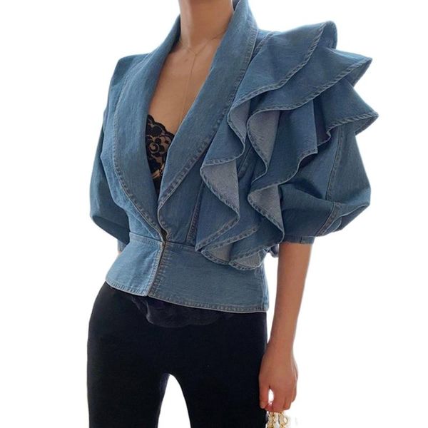 snap cardigan with deep v-neck and triple sleeves design creative denim flounce shirt short style for fashion ladies women's vests, Black;white
snap cardigan with deep v-neck and triple sleeves design creative denim flounce shirt short style for fashion ladies women's vests, Black;white