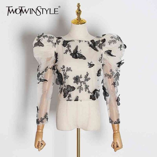 twotwinstyle embroidery butterfly mesh shirt women o neck puff sleeve perspective blouse female fashion tide 210326, White
twotwinstyle embroidery butterfly mesh shirt women o neck puff sleeve perspective blouse female fashion tide 210326, White