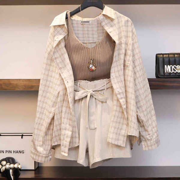 spring summer women three piece sets casual linen plaid + shorts elastic waist wide leg pants suit 3 210513, White
spring summer women three piece sets casual linen plaid + shorts elastic waist wide leg pants suit 3 210513, White