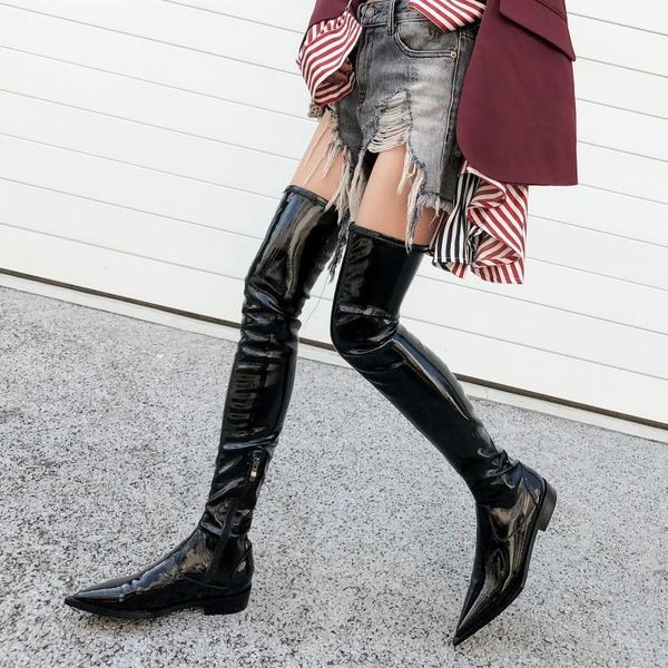 boots black women mirror platform pointy toe long over the knee autumn winter zip silver casual party shoes
boots black women mirror platform pointy toe long over the knee autumn winter zip silver casual party shoes
