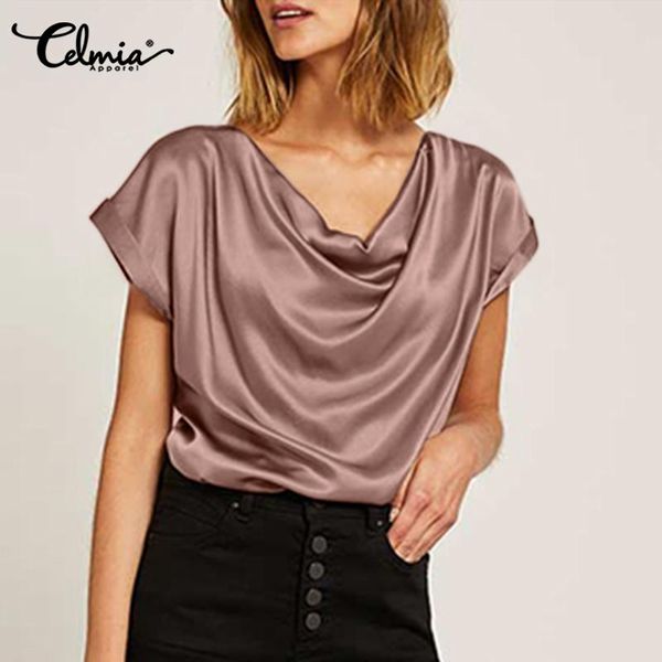 women's blouses & shirts celmia 2021 stylish women short sleeve satin summer blouse cowl neck tunic shirt elegant casual solid party b, White
women's blouses & shirts celmia 2021 stylish women short sleeve satin summer blouse cowl neck tunic shirt elegant casual solid party b, White